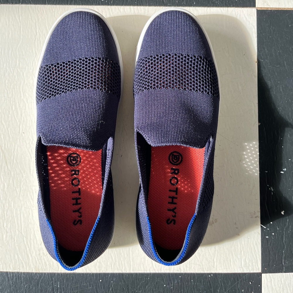 Rothy's The Original Slip On Sneakers size 8.5, navy blue, good condition